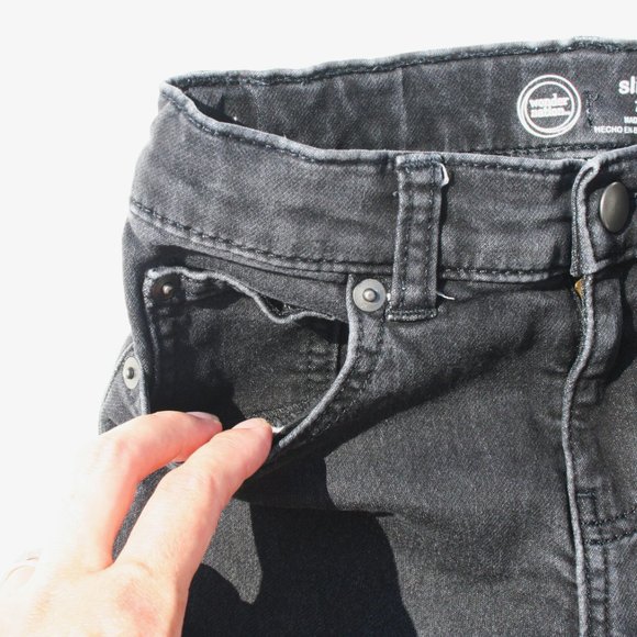DEEP BLACK DENIM JEANS Boys 7 STRETCH SLIM CUT PANTS POCKETS COMFY ADJUSTABLE - Picture 6 of 15
